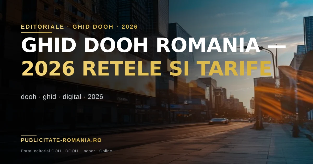 Ecran digital outdoor in centrul unui oras din Romania - ghid DOOH 2026