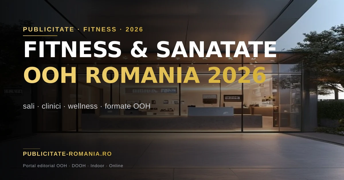 Panou publicitar pentru o sala de sport pe un bulevard rezidential din Romania, 2026