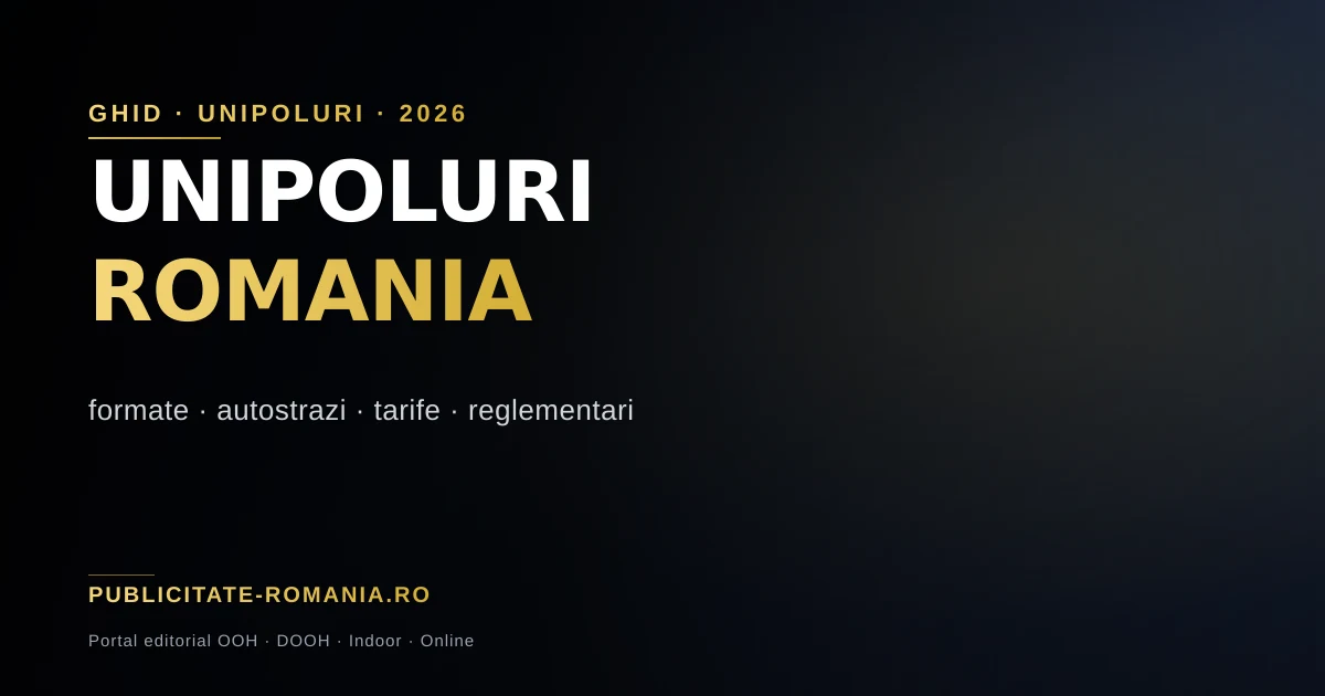 Unipol publicitar pe autostrada din Romania — structura metalica inalta cu panou de mari dimensiuni la apus