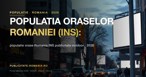 Harta Romaniei cu marile orase evidentiate si panouri publicitare stradale in prim-plan